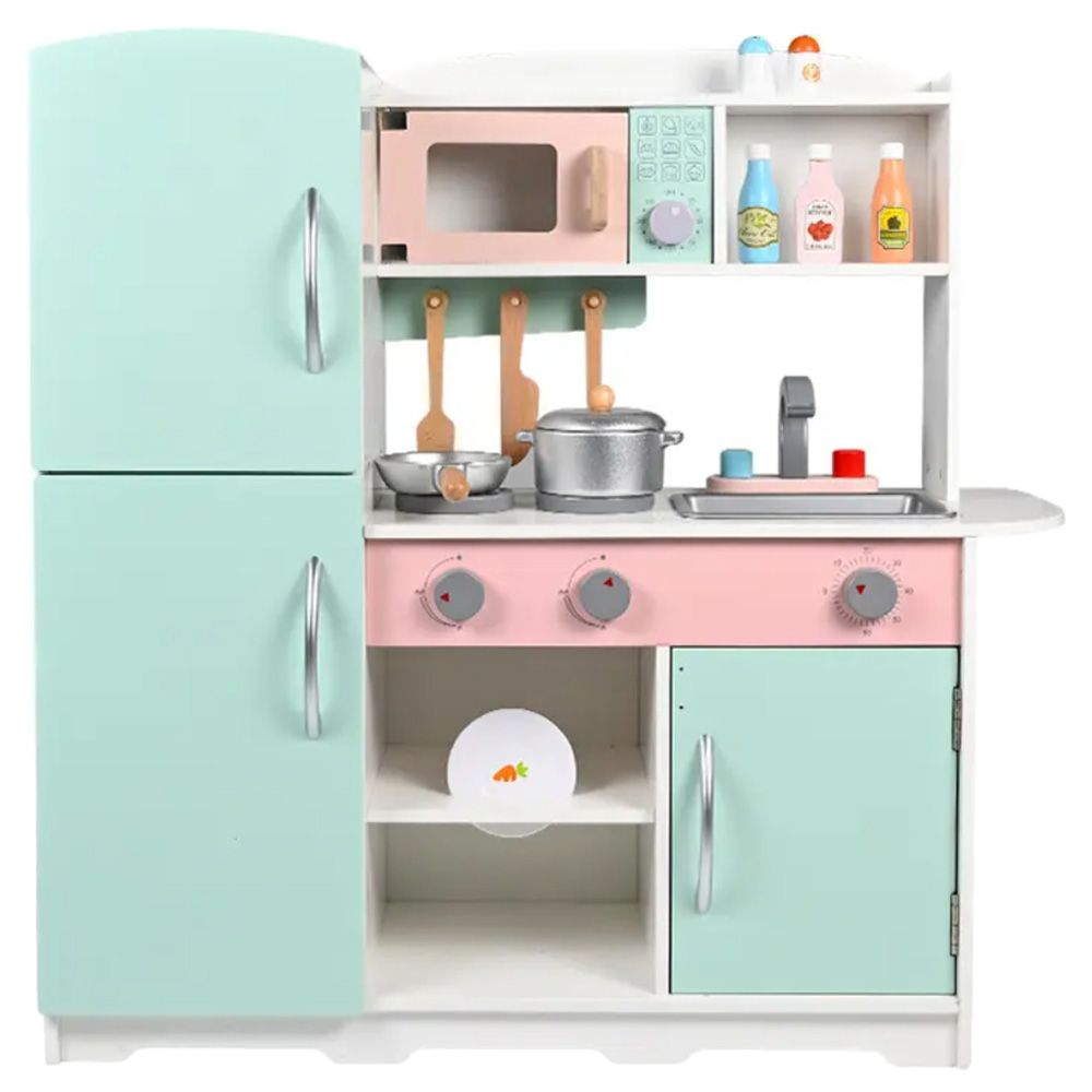 Little Angel - Kids Wooden Kitchen Toy Play Set Vintage - Blue/Pink