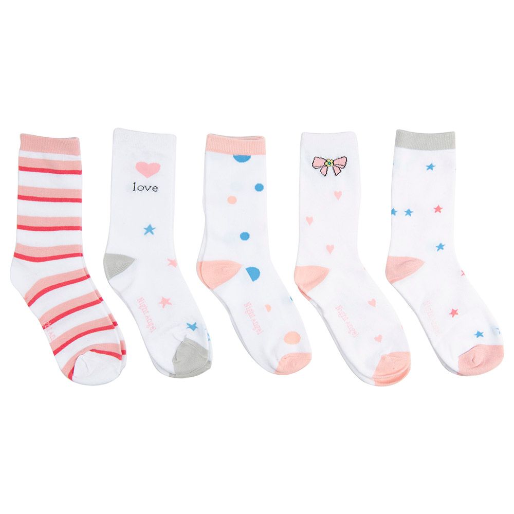 Night Angel Socks For Girls Pack Of 5 - Pink