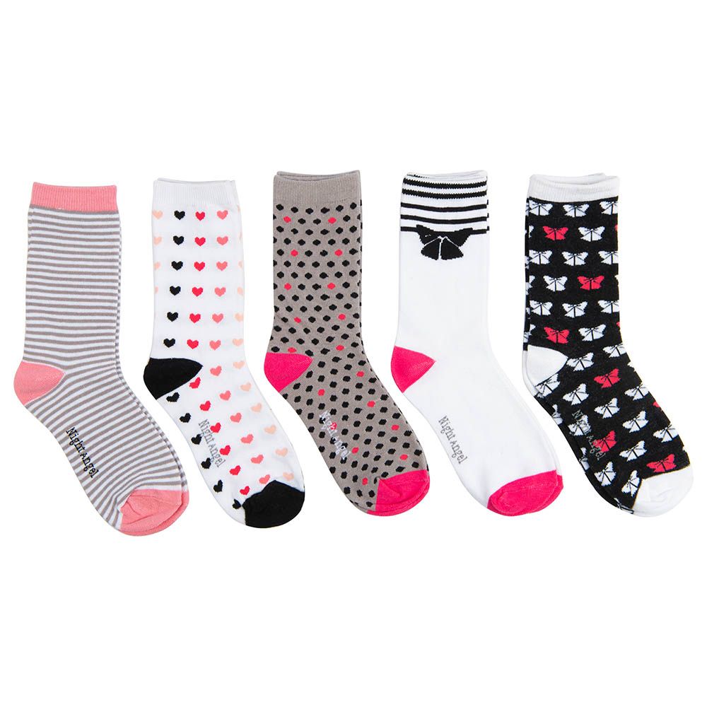 Night Angel Socks For Girls Pack Of 5 - Design printed