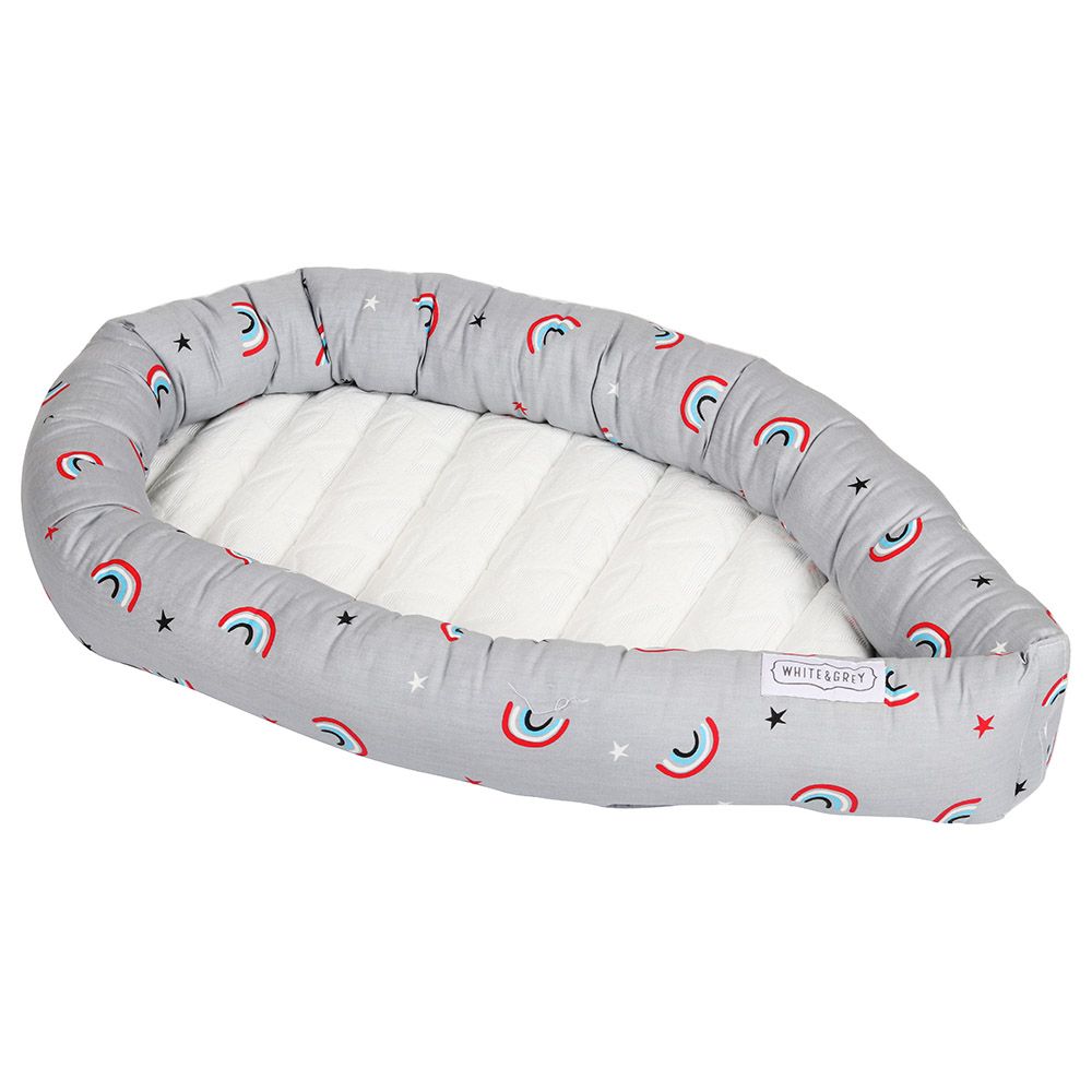 White&Grey - Baby Nest With Soft Paddings - Rainbow