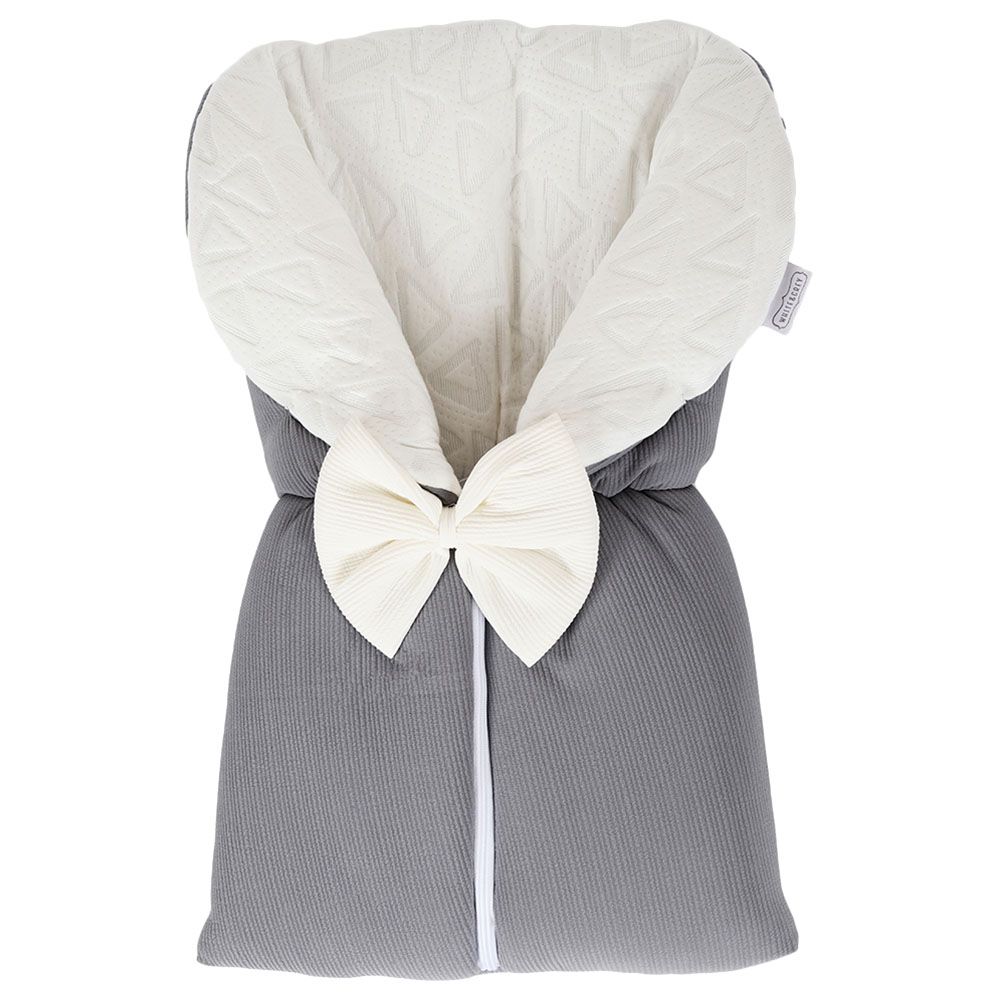 White&Grey - Baby Sleeping Bag With White Bow - Grey