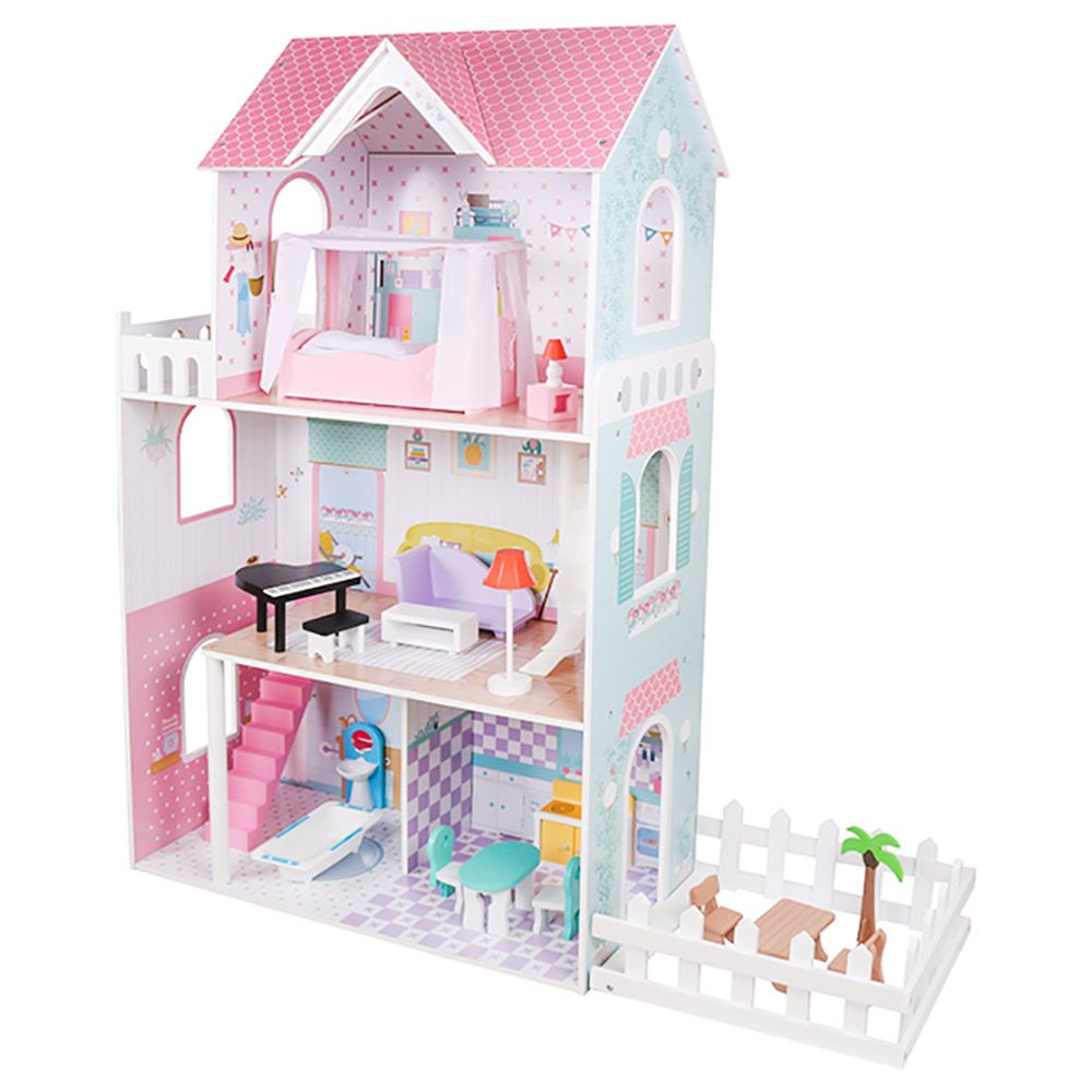 Little Angel - Kids Wooden Doll House Toy Pretend Play Set - Pink