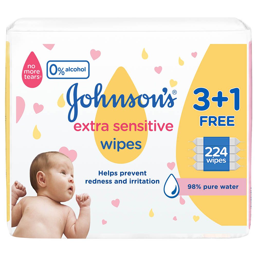 Johnson & Johnson - Extra Sensitive & Pure Wipes - Pack of 4 - 224pcs