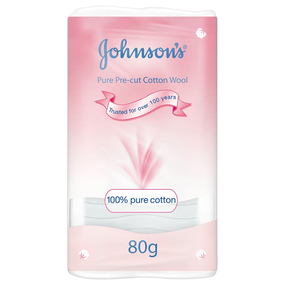 Johnson & Johnson - Pure Pre-cut Cotton Wool - Pack of 80 wool pads