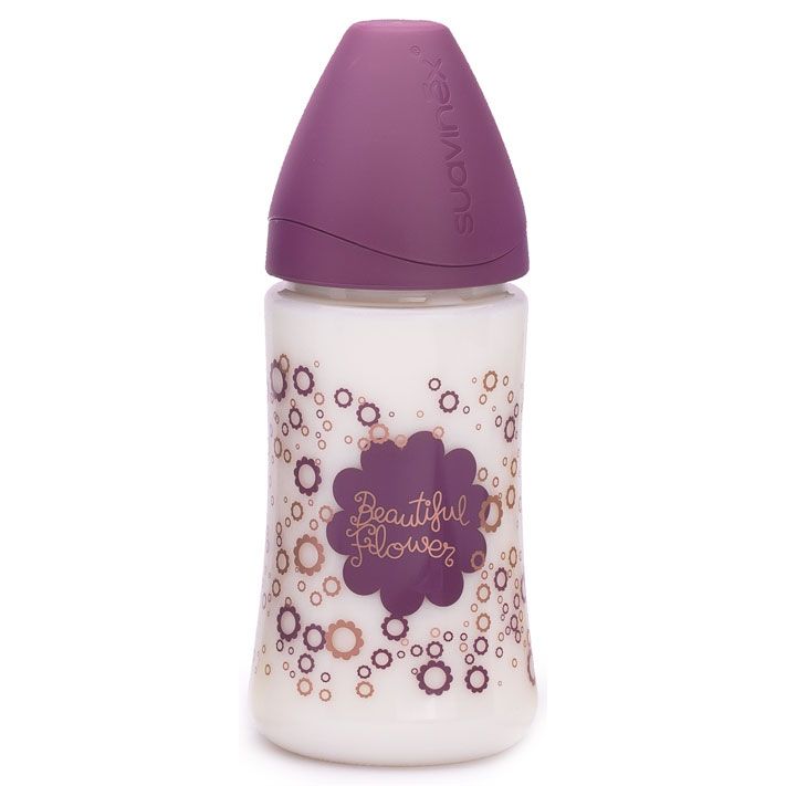 Suavinex - Premium Wide Neck Bottle 0M+ 270ml - Purple Flower 