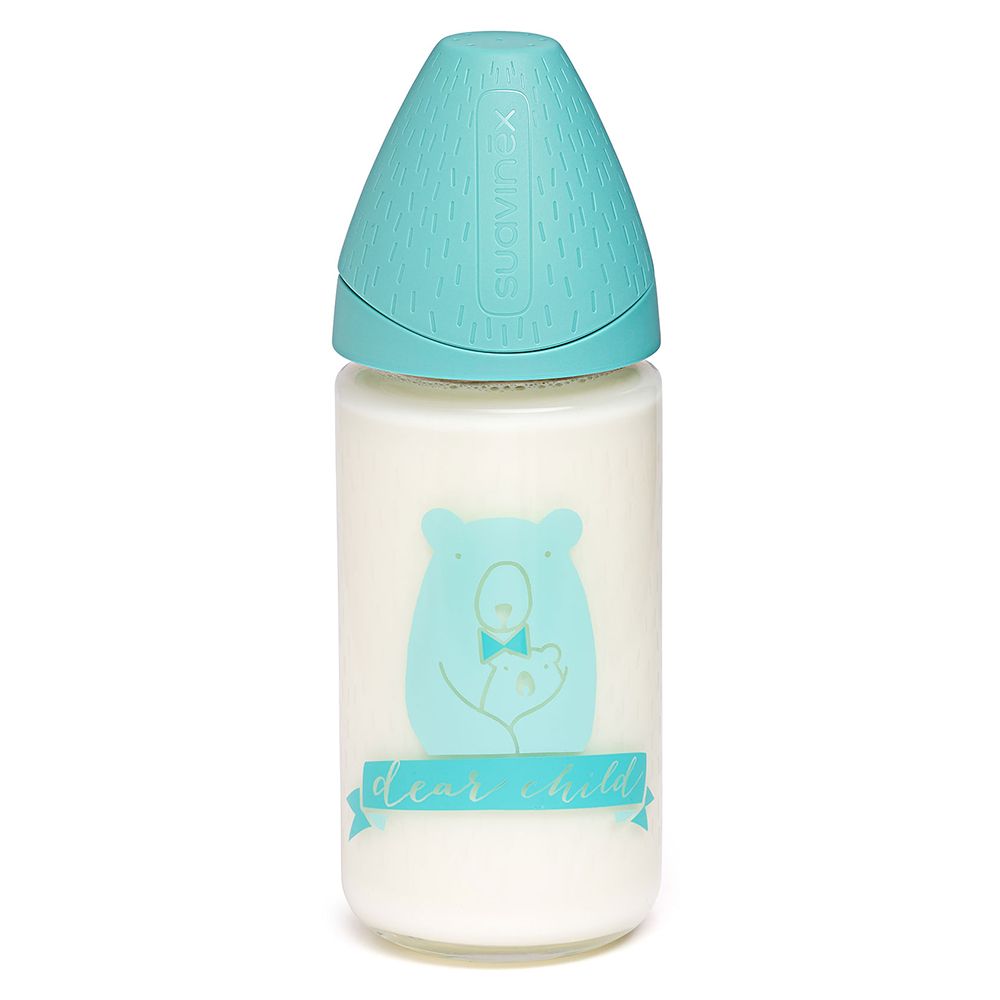 Suavinex - Silicone Tip Glass Bottle 240ml - Light Blue