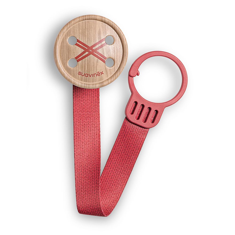 Suavinex - Button Soother Clip with Ribbon - Red