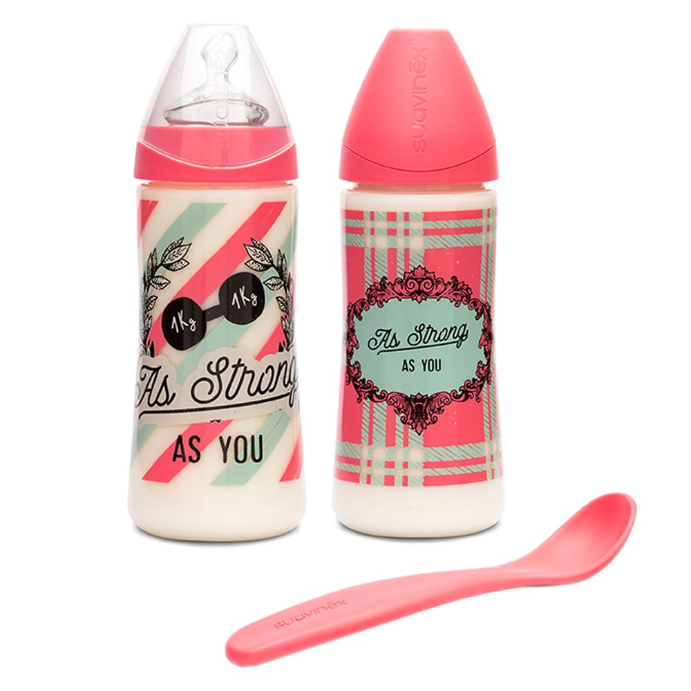 Suavinex - Strong As You Bottle 360ml 2pcs with Spoon - Red