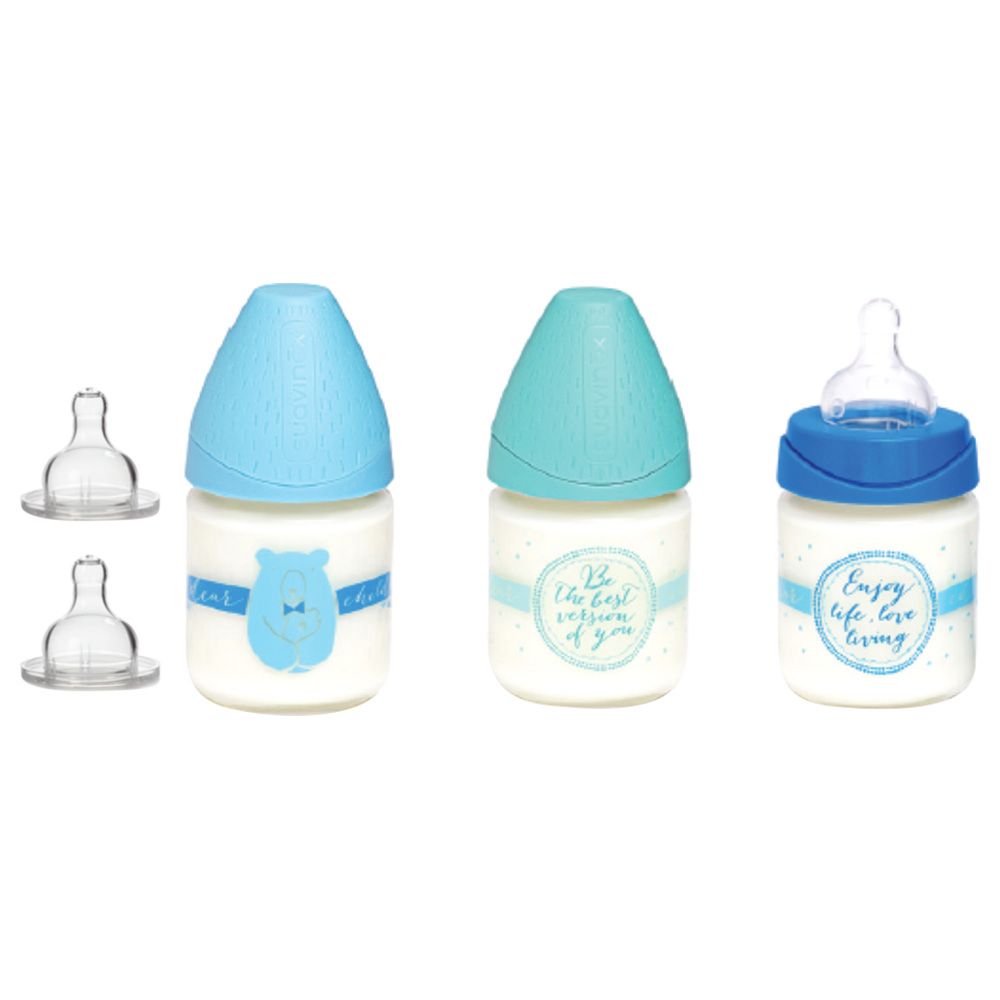 Suavinex - 3pcs 120ml Glass Feed Bottle with 2 teats - Blue