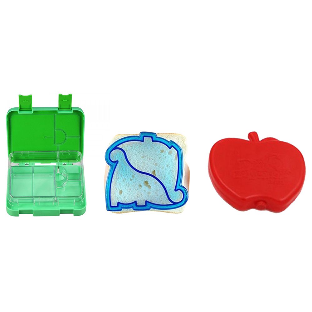 GenioWorld Lunch Box + Apple Ice pack + Dino Sandwich Cutter