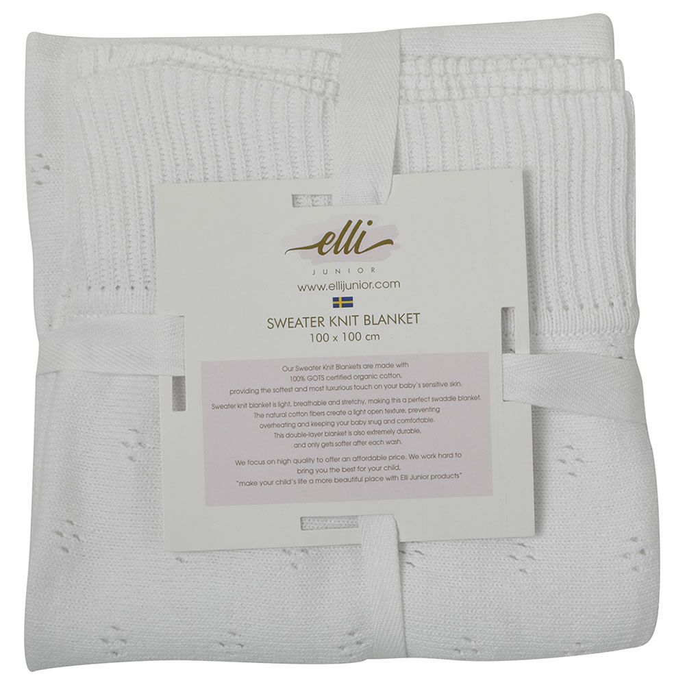 Elli Junior - Huge Knitted Blanket Organic Cotton - White