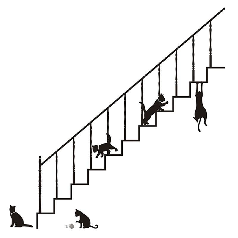 StickieArt - Playful Cats On Stairs Removable Stickers-Large