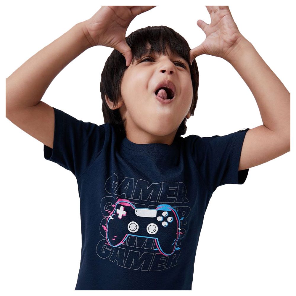 The Souled Store - Boys Gamer Printed T-Shirt - Navy Blue