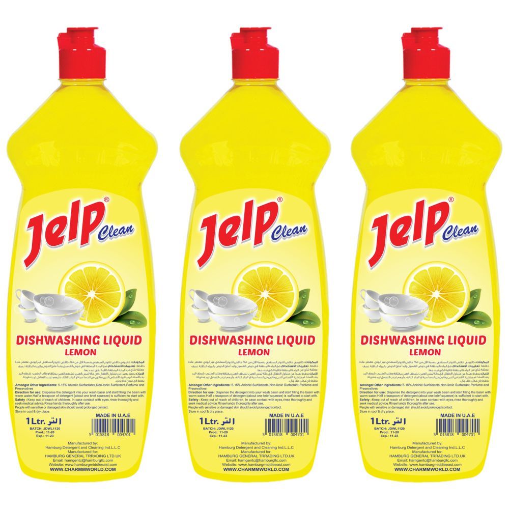 Jelp Clean - Dishwashing Liquid Lemon 1L - PET Pack Of 3