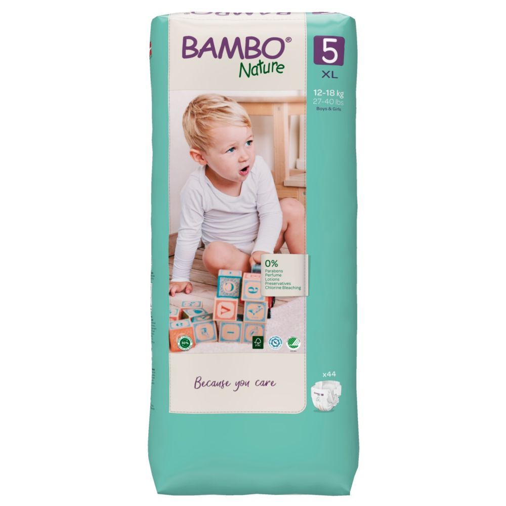 Bambo Nature - Eco-Friendly Diapers, Size 5, 12-18kg 44 pcs, Tall Pack