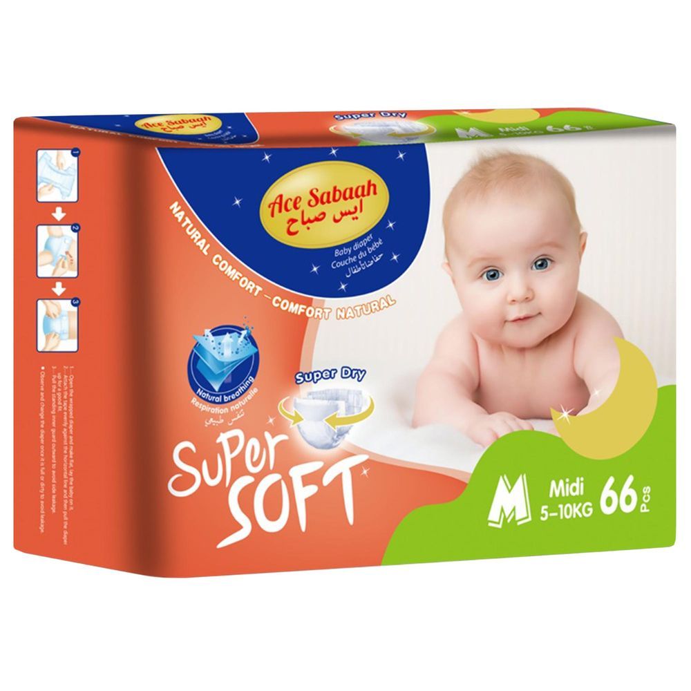 Ace Sabaah - Natural Baby Diapers Size M 5-10kg 66pcs