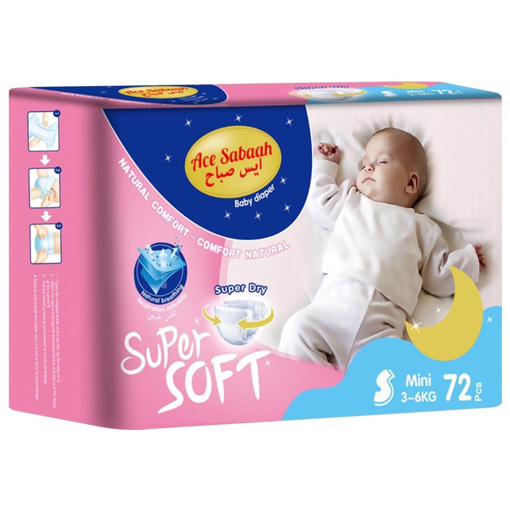 Ace Sabaah - Natural Baby Diapers Size S 3-6kg 72pcs