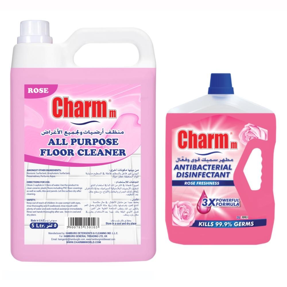 Charmm - Antibacterial Disinfectant Rose 3L + All Purpose Floor Cleaner Rose 5L