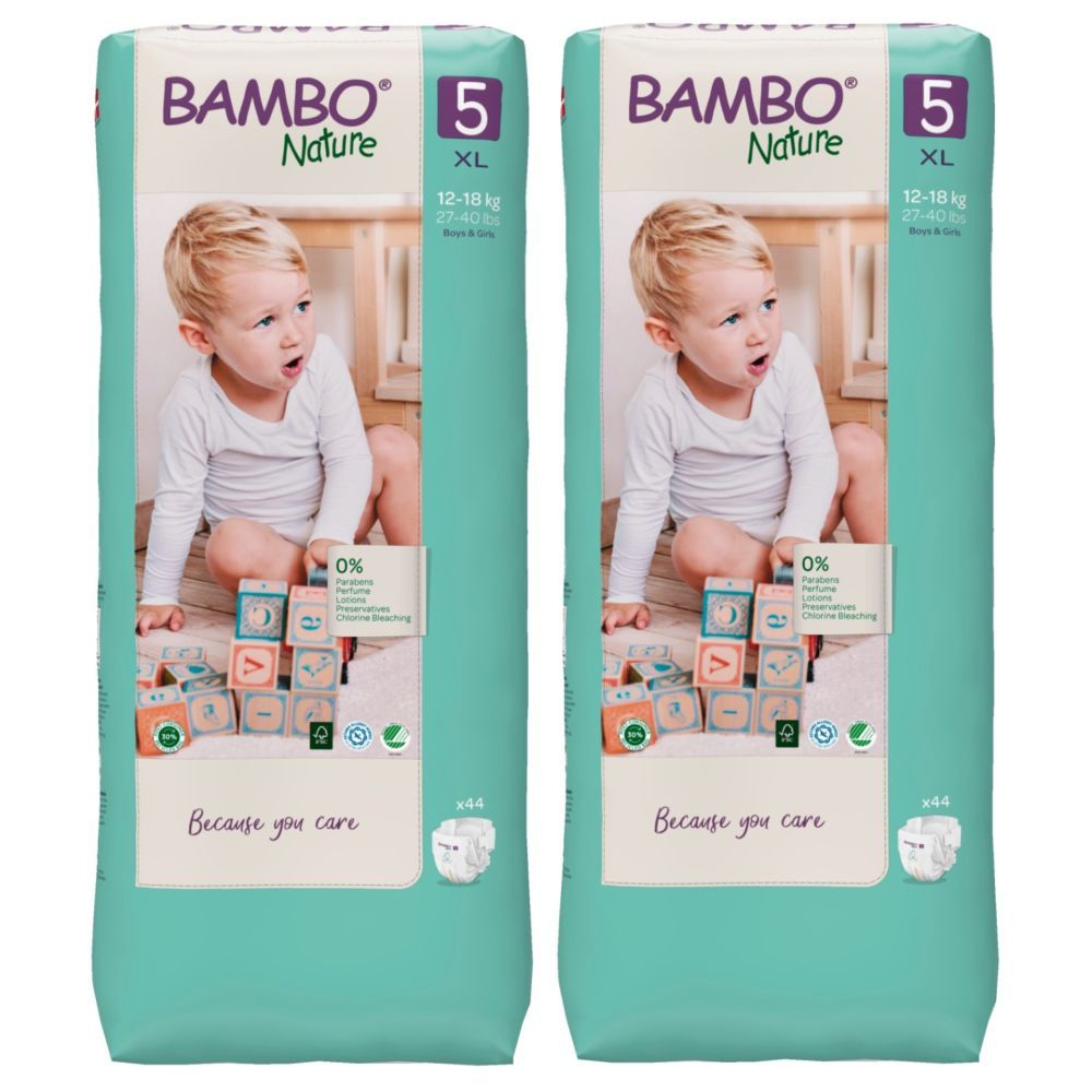 Bambo Nature - Eco-Friendly Diapers, Size 5, 12-18kg 88 pcs, Tall Value Pack of 2