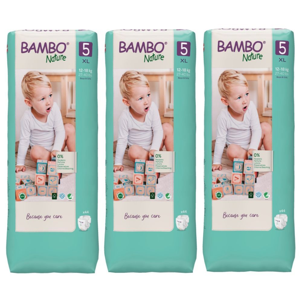 Bambo Nature - Eco-Friendly Diapers, Size 5, 12-18kg 132 pcs,Tall Extra Value Pack