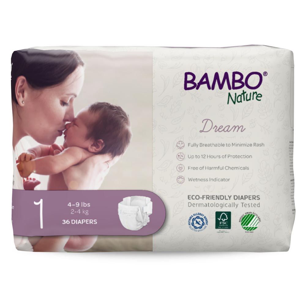 Bambo Nature Eco-Friendly Diapers - Size 1, 2-4Kg - 36pcs