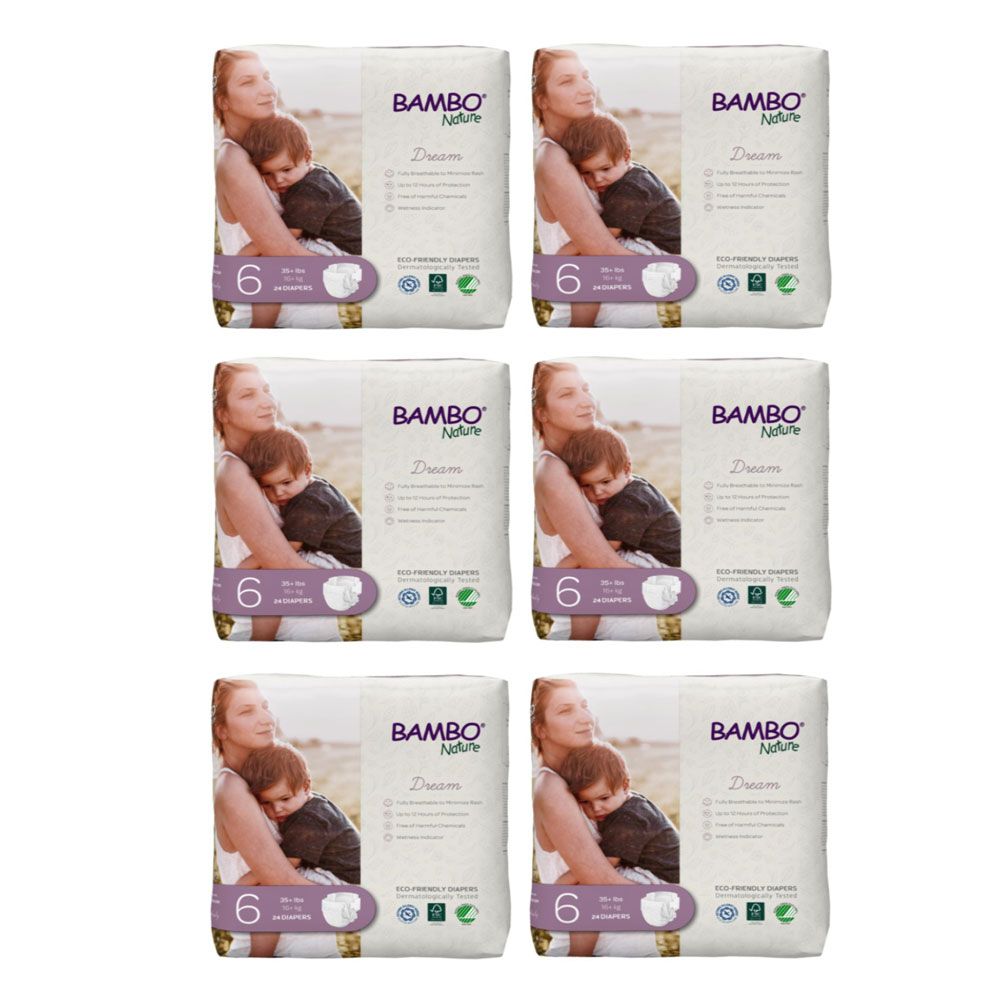 Bambo Nature Eco-Friendly Diapers, Size 6,16+Kg,144 Diapers - Pack of 6