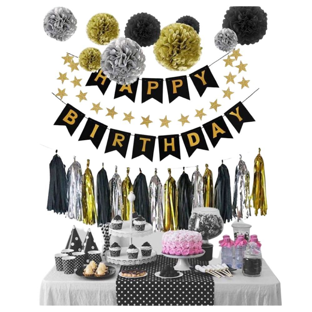 Highland - Black and Gold Theme Happy Birthday Decoration Set