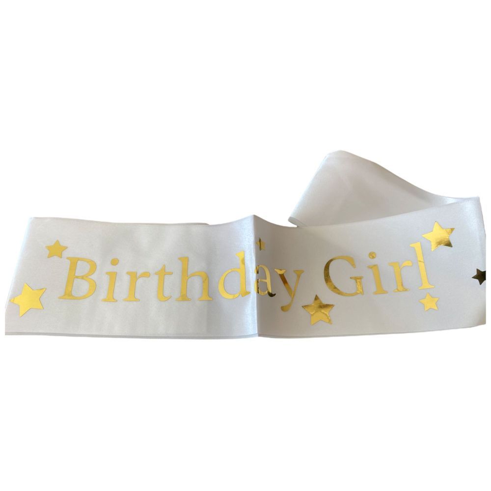 Highland - White and Gold Birthday Girl Sash 