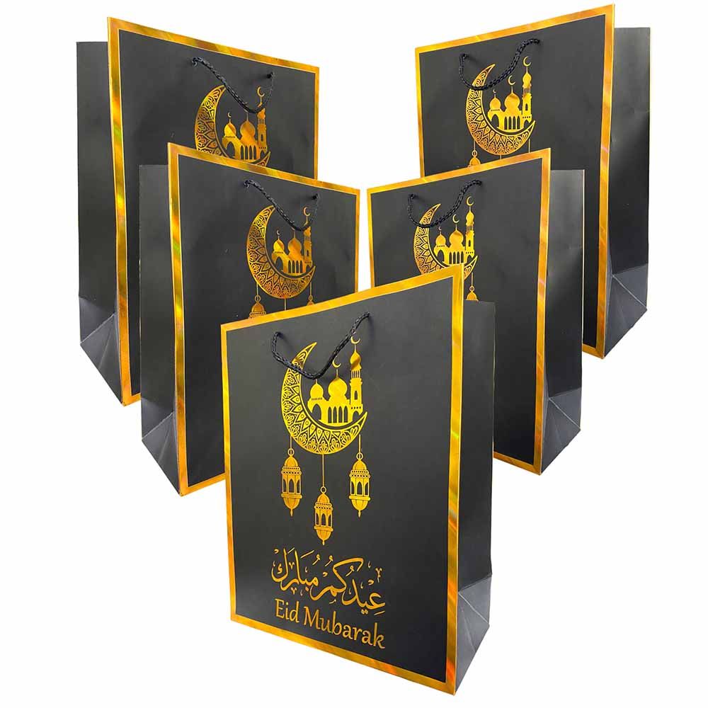 Highland - Black & Gold Eid Mubarak Gift Bags - Large - 6pcs