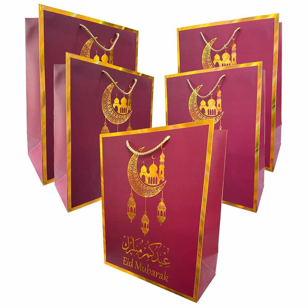 Highland - Maroon & Gold Eid Mubarak Gift Bags - Large - 6pcs