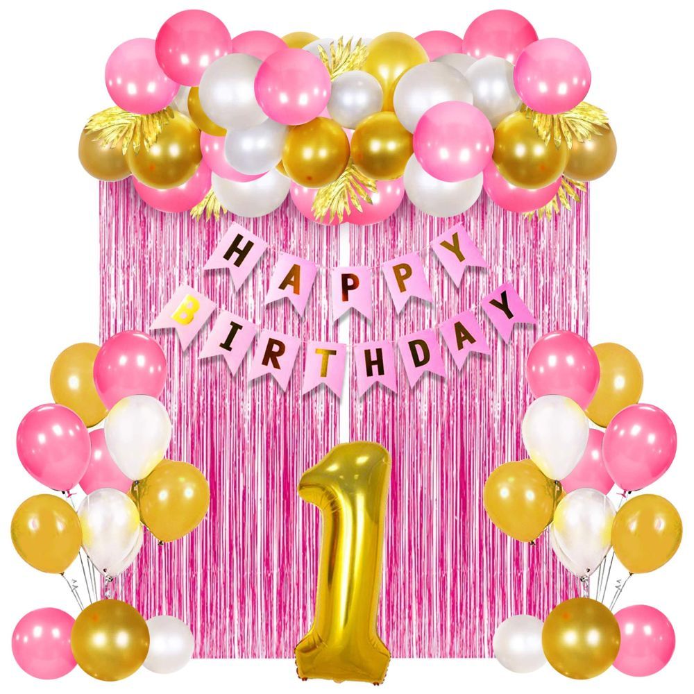 Highland - Pink and Gold First Birthday Birthday Decoration set 