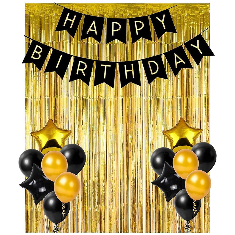 Highland - Black and Gold Happy Birthday Decoration Set