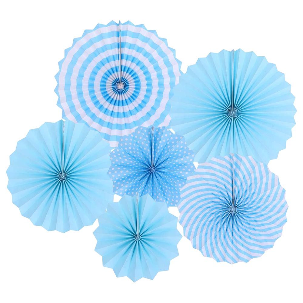 Highland - Paper Fan For Party Decorations - 6pcs - Blue