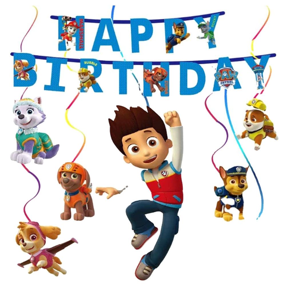 Highland - Paw Patrol Happy Birthday Banner, & Swirls - 7pcs