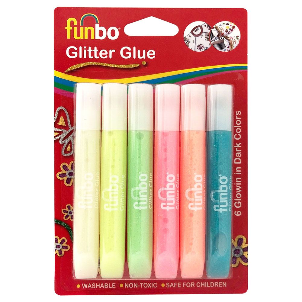 Funbo - Glitter Glue Glow In The Dark 6 Colours - 13g