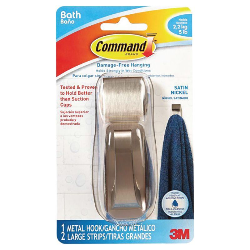 Command - Large Satin nickel MetaL Bath Hook