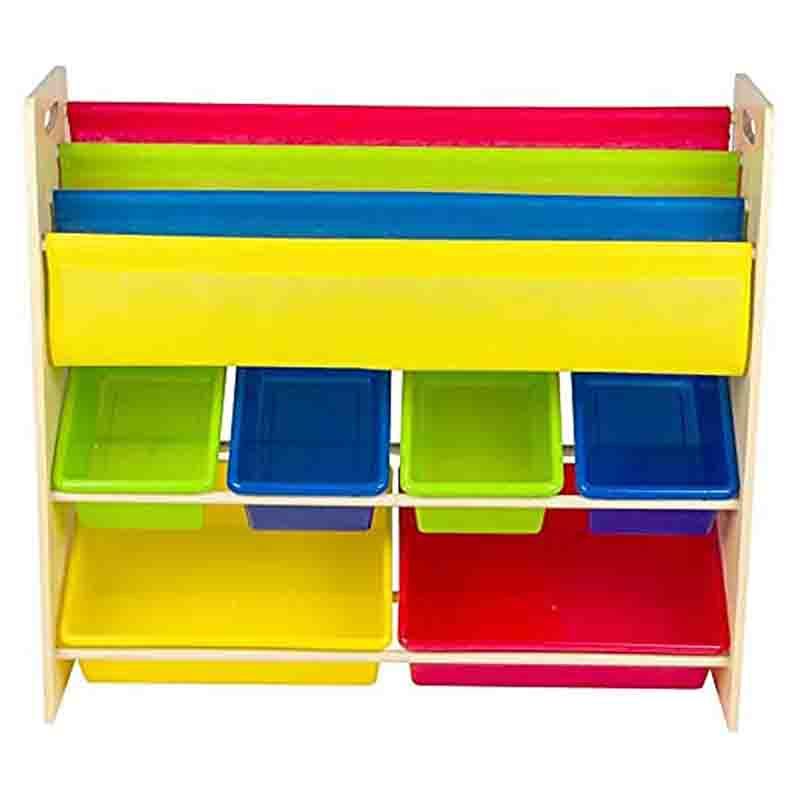 Homesmiths - Wooden Kids Toy Organizer with Book Rack- Brown