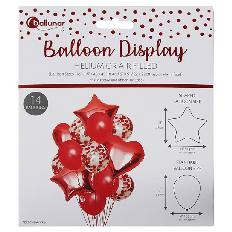 Eurowrap - Assorted Shaped Balloon Display - 14pcs - Red