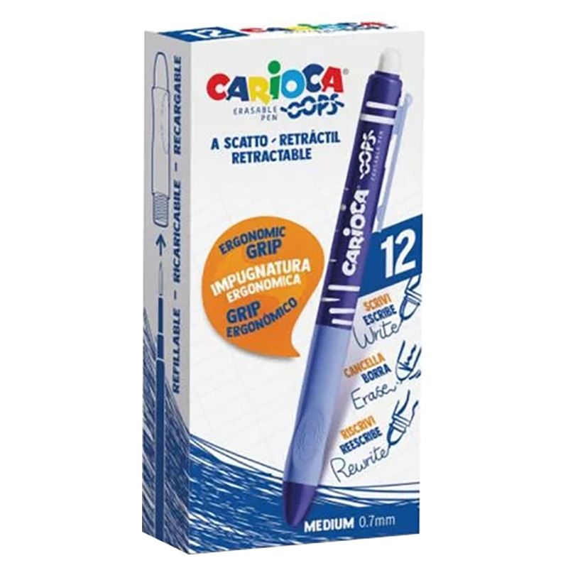 Carioca - Oops Erasable Pen Retractable Box Pack Of 12 - Blue