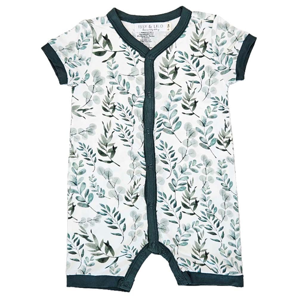 Issy & Lilo - Short Sleeve Bamboo Romper - Green Leaves