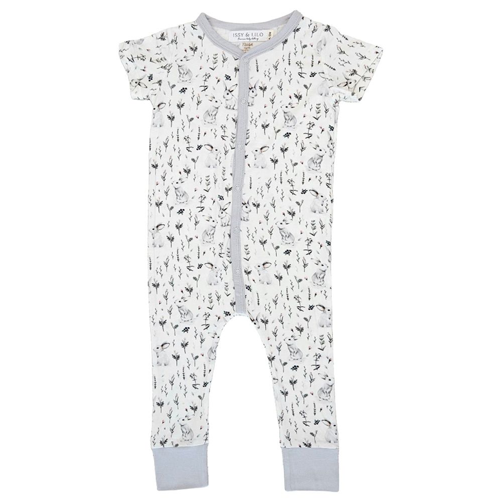 Issy & Lilo - Short Sleeve Bamboo Romper - Grey Rabbit