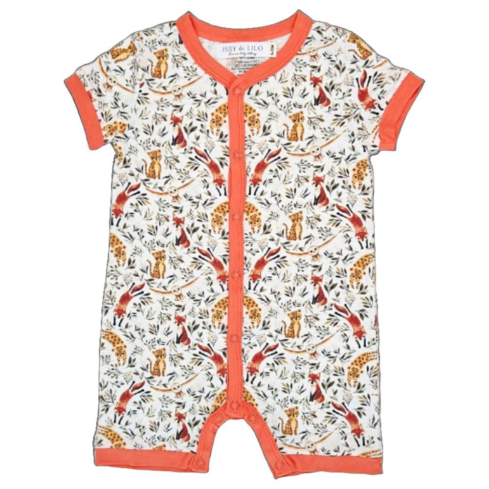 Issy & Lilo - Short Sleeve Bamboo Romper - Orange Leopard