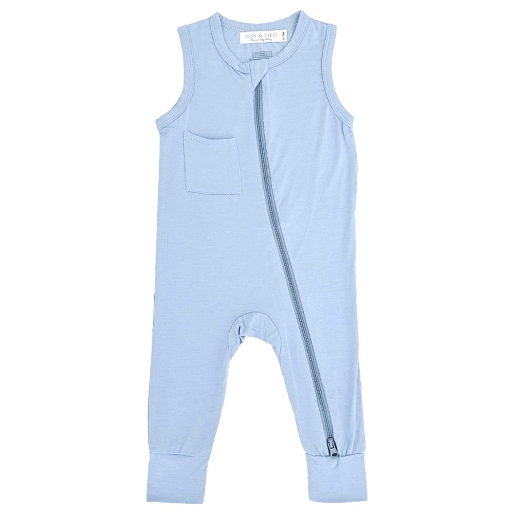 Issy & Lilo - Sleeveless Bamboo Zipper Romper - Blue