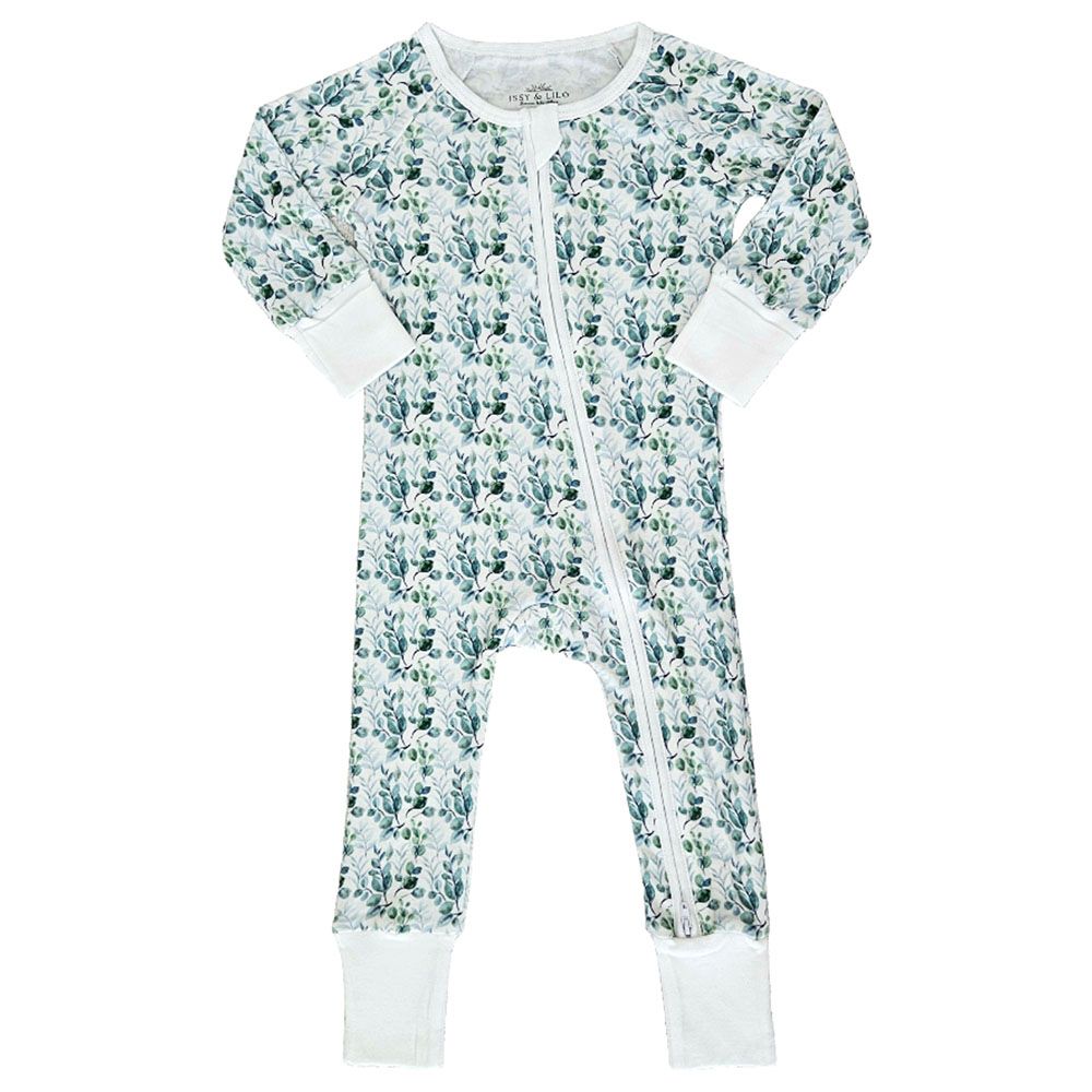 Issy & Lilo - Smart Bamboo Zipper Romper - Eucalyptus Leaves