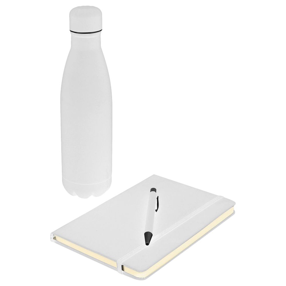 Giftology - Lauta Stainless Bottle W/ Notebook & Pen Set - White