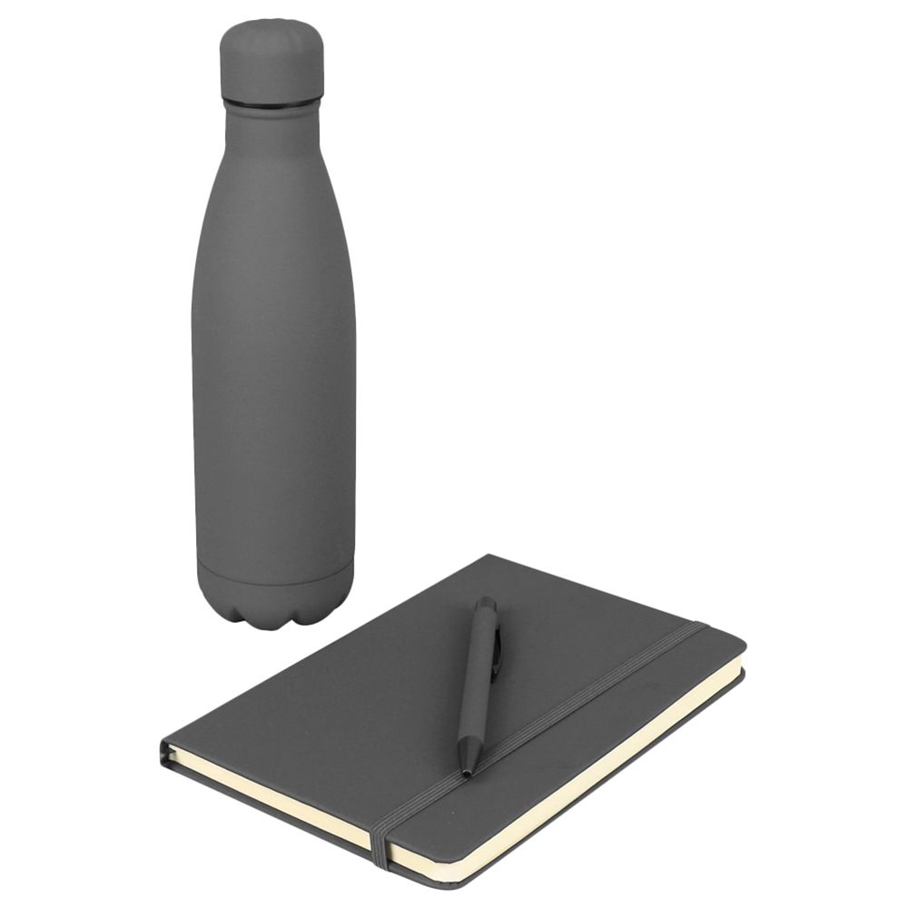 Giftology - Lauta Stainless Bottle W/ Notebook & Pen Set - Grey