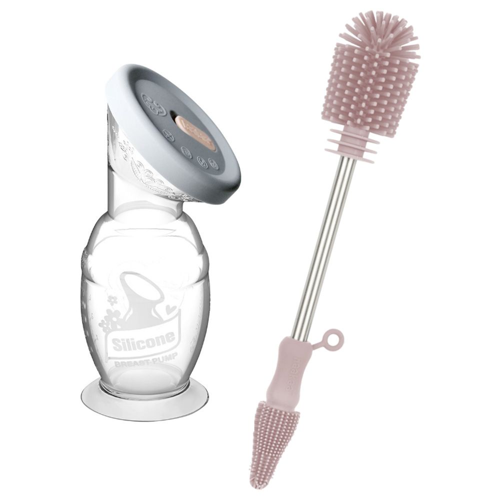 Haakaa Silicone Breast Pump 150ml + Bottle Brush - Blush