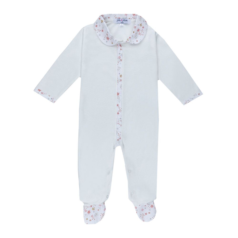 Jules & Juliette - Astra Cotton Baby Sleepsuit White Rosewood