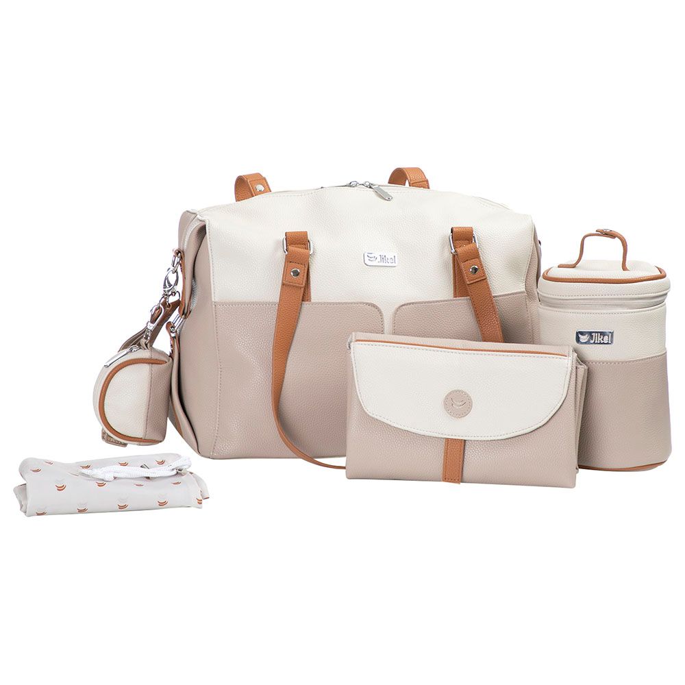 Jikel - Diaper Bag W/ Changing Mat & Bottle Storage - Beige