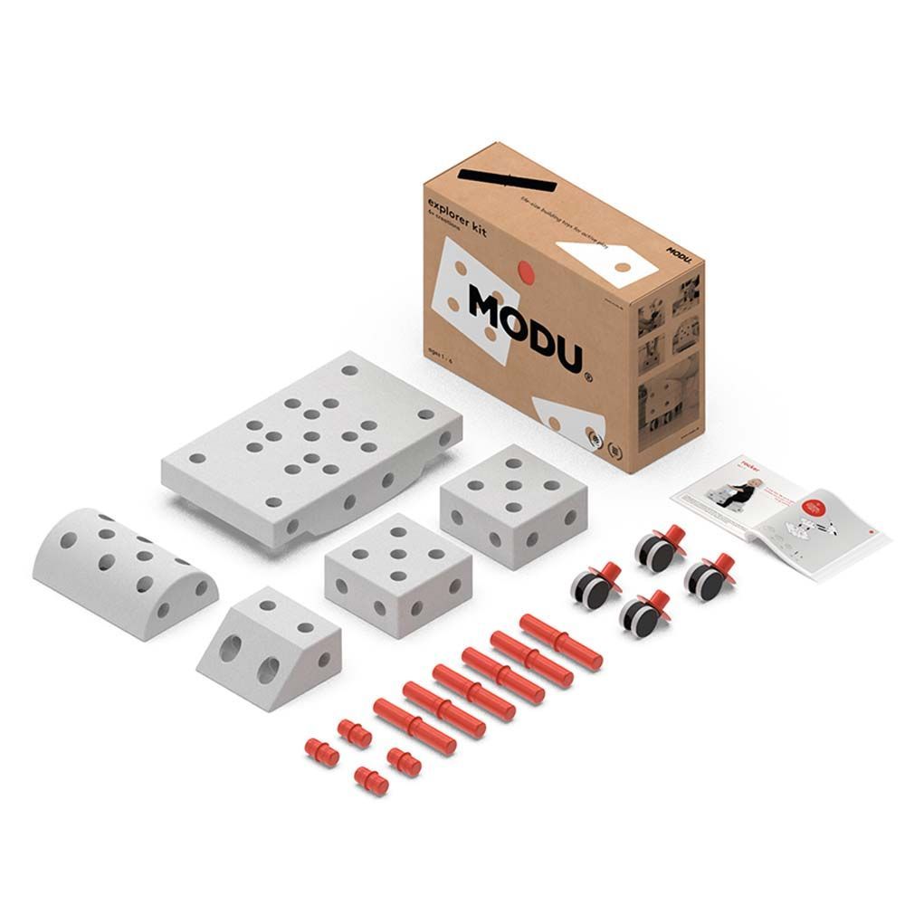 MODU - Explorer Kit - Red Pegs & Grey Blocks - 21pcs